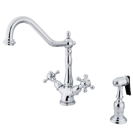 Kingston Brass KS1231BXBS 2-Handle Kitchen Faucet W/Brass Sprayer & 8" Plate, Chrome KS1231BXBS